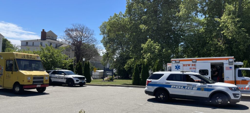 New Bedford first responder vehicles, and a yellow ice cream truck